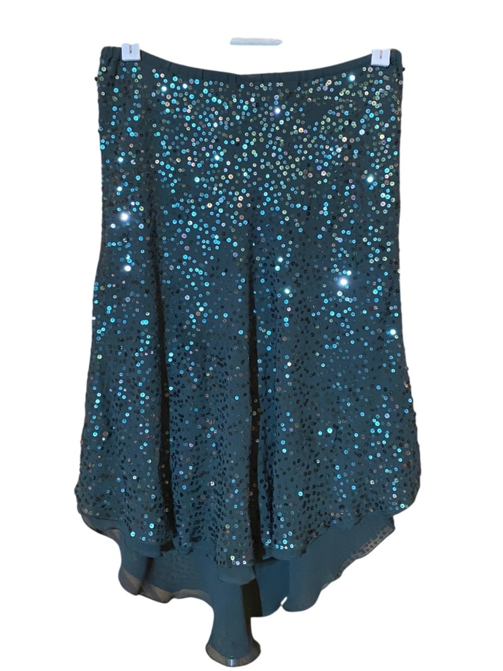 Patrizia Pepe Y2K Forest Green Sequin Asymmetric Handkerchief Skirt 42 / 6 NWOT